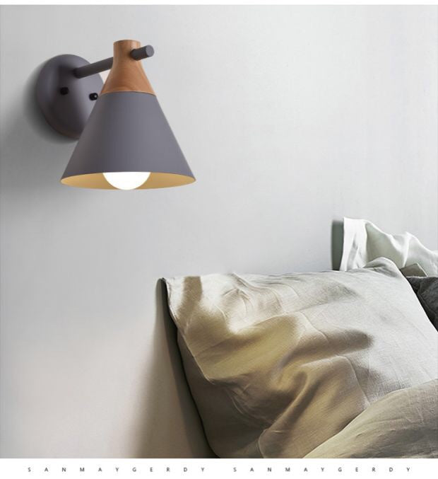 Solid Wood Nordic Macaroon Sconce Light Fixture With Metal Wall Arm