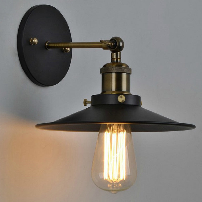 Industrial Vintage Single Light Sconce With Flared Metal Shade - Wall Lamp For Bars