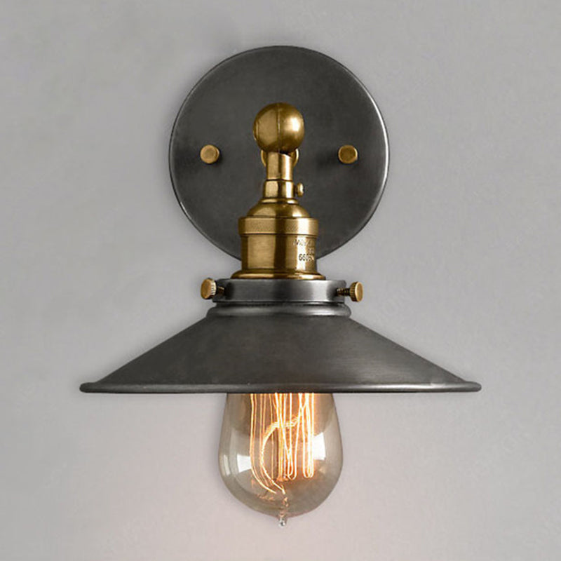 Industrial Vintage Single Light Sconce With Flared Metal Shade - Wall Lamp For Bars Black