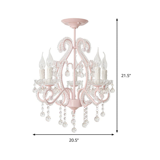 Geometric Chandelier Pendant Light - Macaron Pink Crystal Bead Accent 5 Lights