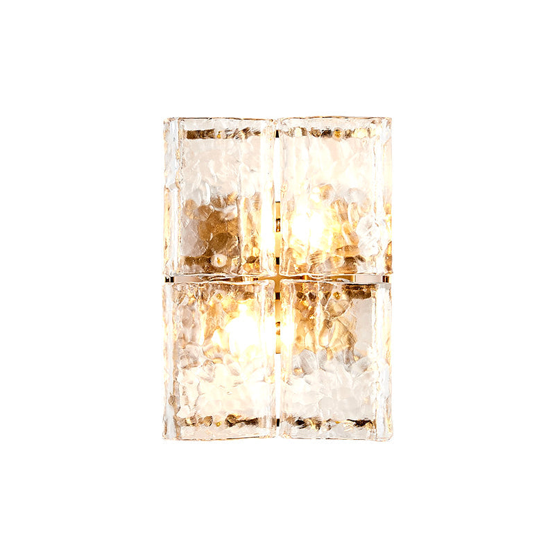 Modern Gold Wall Sconce Light With Clear Water Glass Shade - 2 Lights For Bedroom