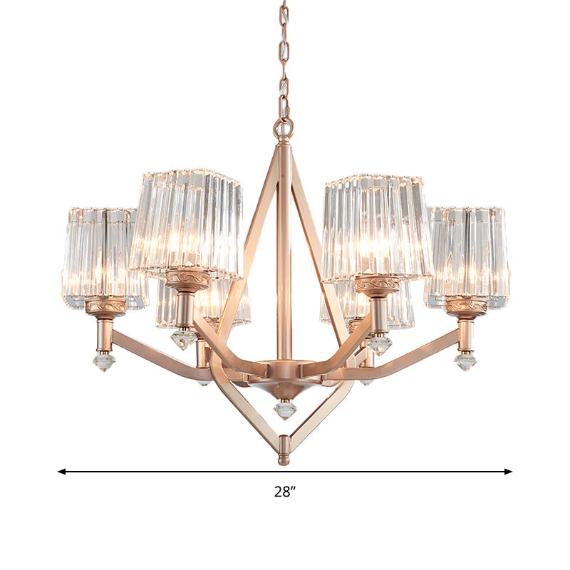 Contemporary 6-Bulb Copper Finish Chandelier With Clear Pyramid Glass Shade