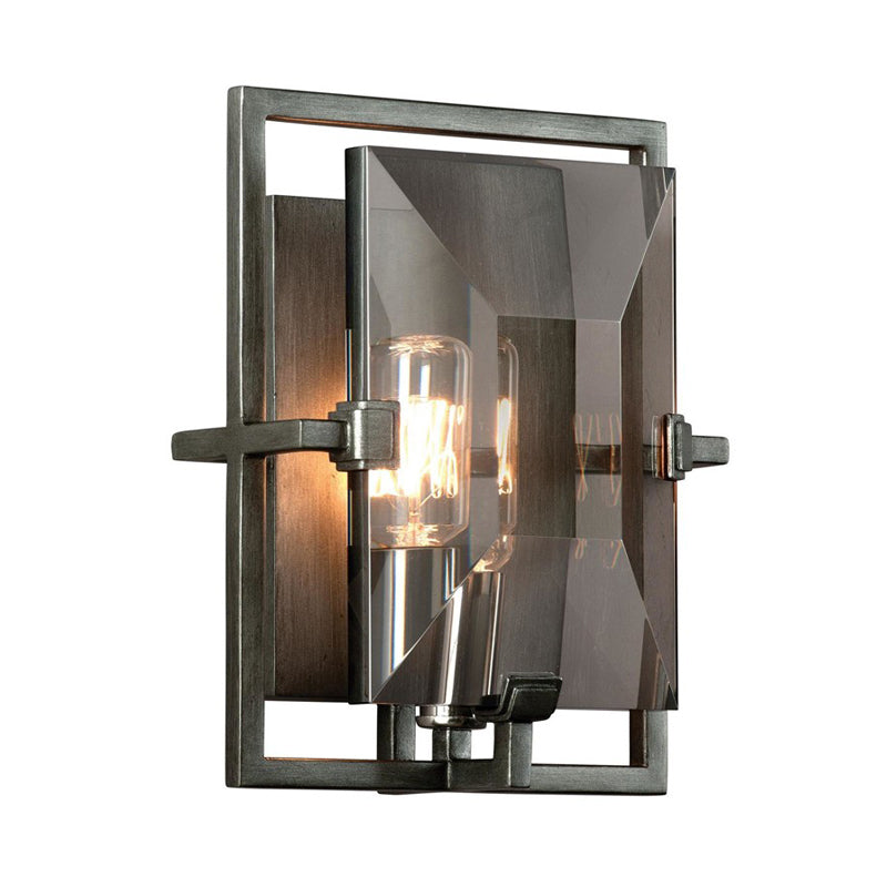 Vintage Rectangle Crystal Shade Wall Sconce In Smoke Gray For Hallway