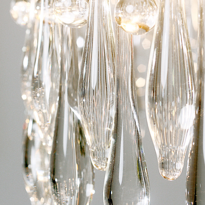 Contemporary Circle Chandelier Pendant Light: 5-Light Brass Fixture With Crystal Teardrop Shade