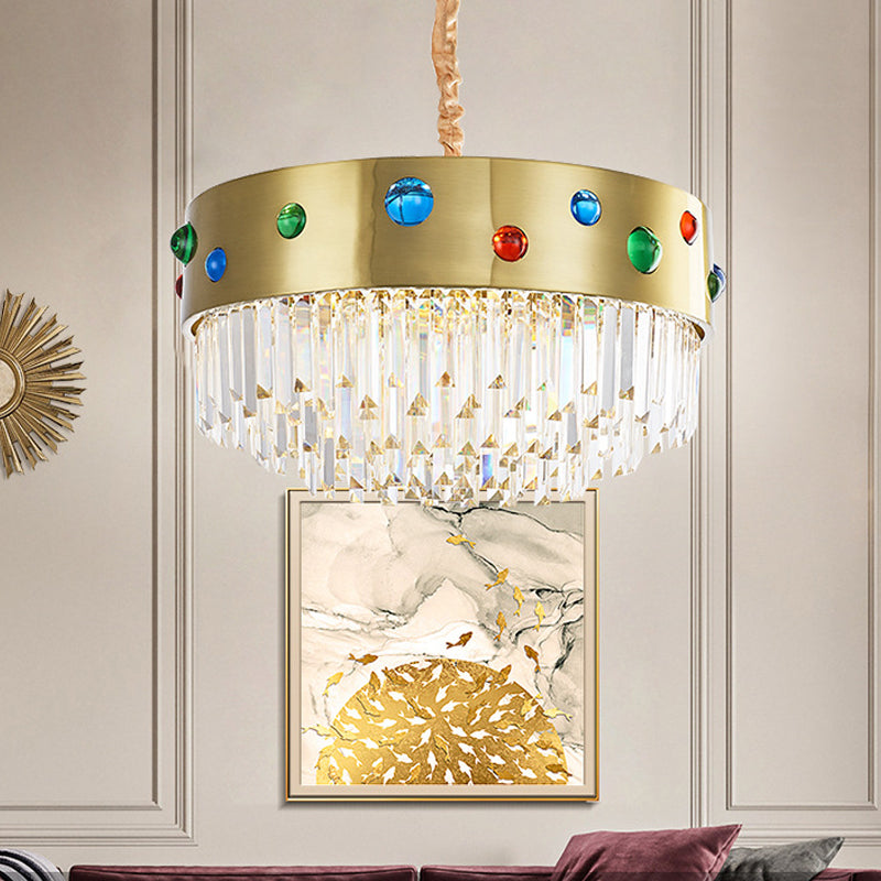 Modernist Crystal Chandelier With Gem Decoration - 8 Heads Gold Finish