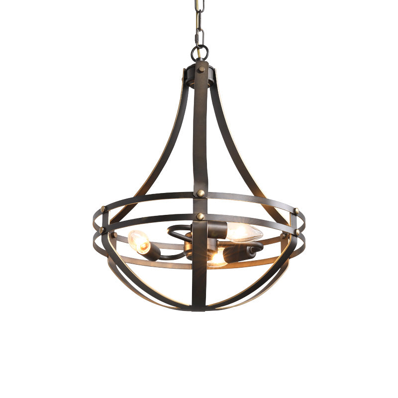 Industrial Wire Cage Chandelier Pendant Light Fixture With 3 Bulbs - Bronze Finish