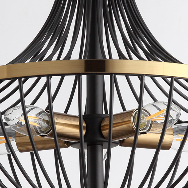 Vintage Black And Gold Metal Empire Chandelier - 5 Bulb Hanging Pendant Light Fixture