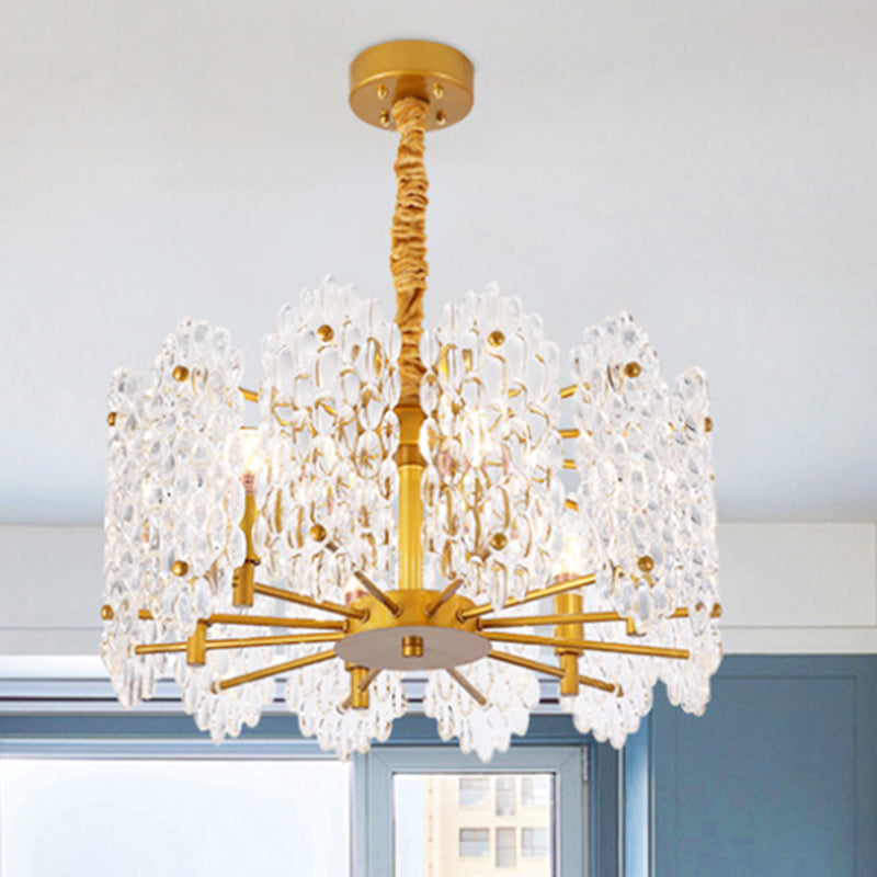 Vintage Brass Round Chandelier Pendant Light With Clear Glass Decoration - Perfect For Dining Table