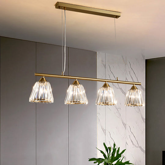 Linear Crystal Island Pendant Light With Conic Gold Shade - 3/4 Heads Modern Hanging Fixture 4 /