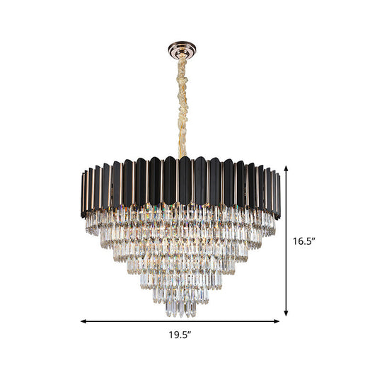 Modern Black Crystal Round Shade Chandelier With Multi-Light Ceiling Pendant