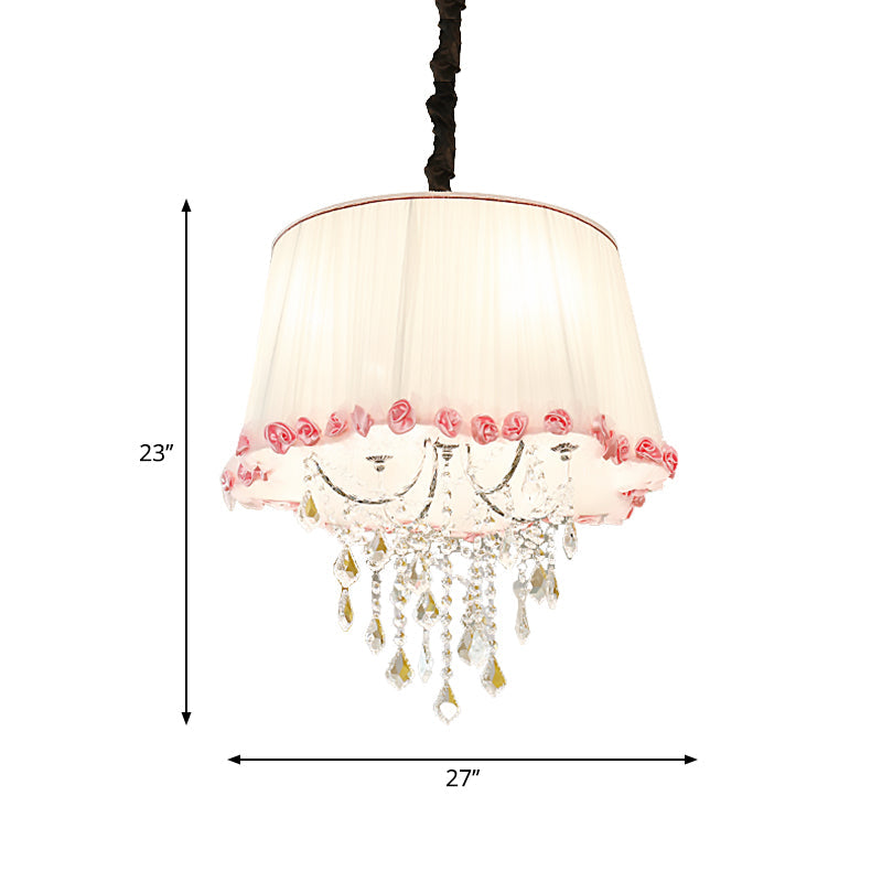 4-Light Tapered Chandelier Lamp: Modern Fabric Pendant Light With Clear Crystal Beads In White And