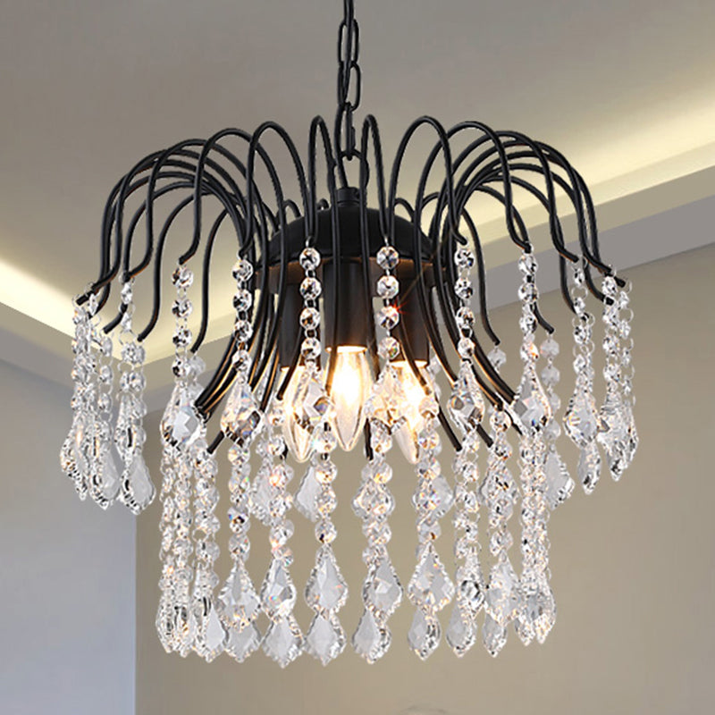 Contemporary Crystal Drop Chandelier Lamp - Black/White Finish Black