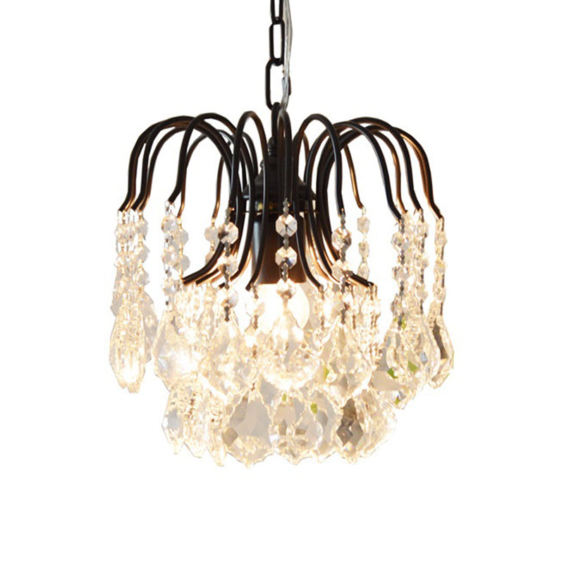 Contemporary Crystal Drop Chandelier Lamp - Black/White Finish