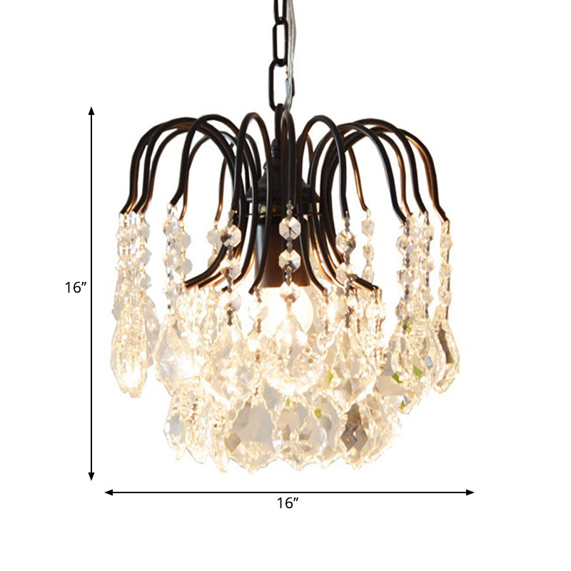 Contemporary Crystal Drop Chandelier Lamp - Black/White Finish