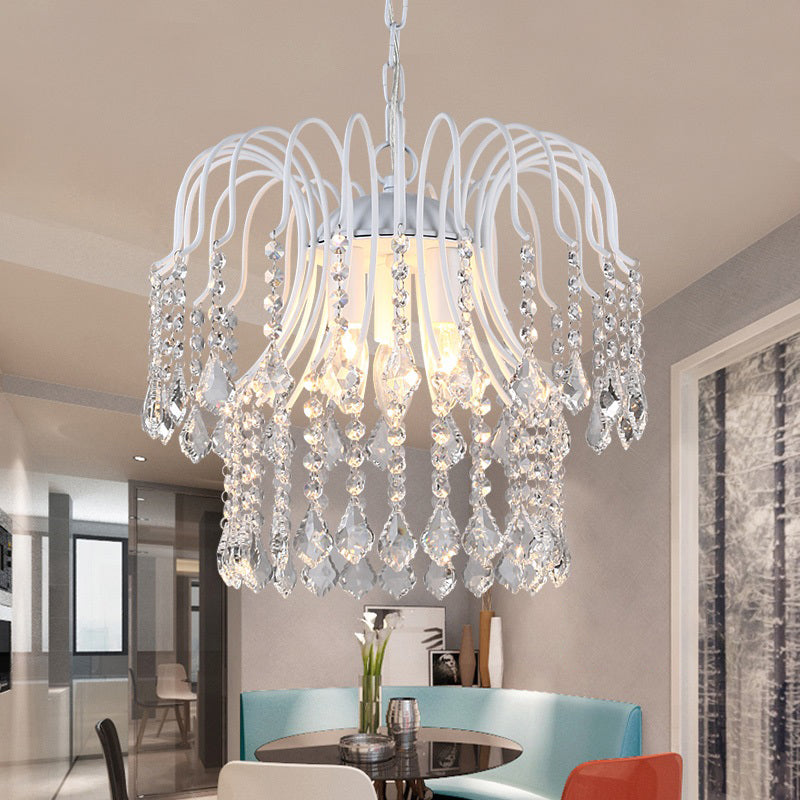 Contemporary Crystal Drop Chandelier Lamp - Black/White Finish White