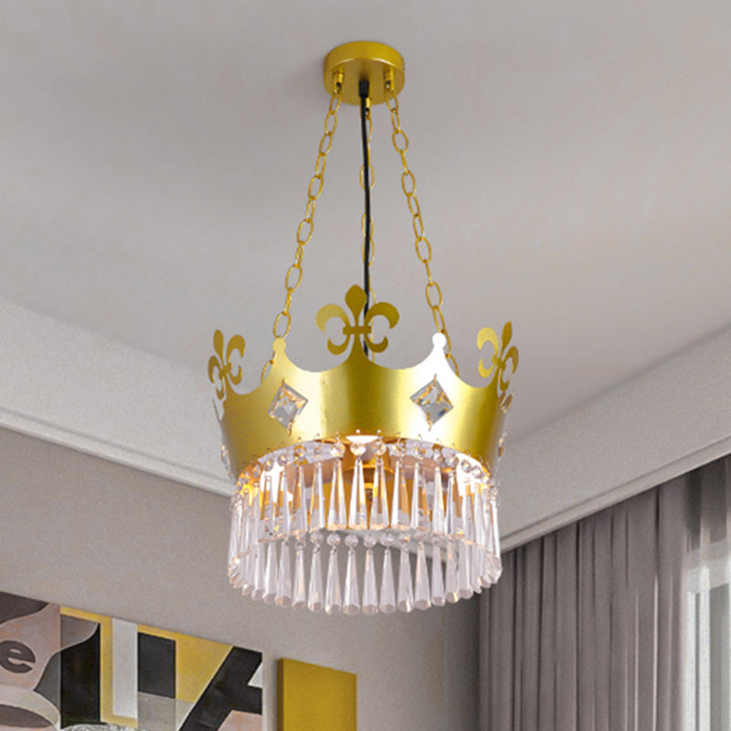 Contemporary Crystal 4-Bulb Golden Crown Chandelier In Gold - Hanging Light Fixture