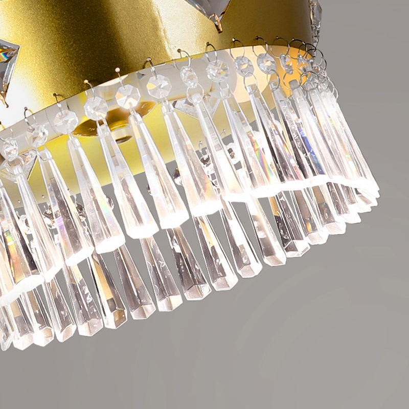 Contemporary Crystal 4-Bulb Golden Crown Chandelier In Gold - Hanging Light Fixture