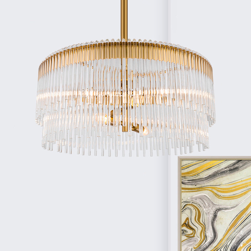 Contemporary Clear Crystal Chandelier: 6-Light Brass Pendant For Living Room
