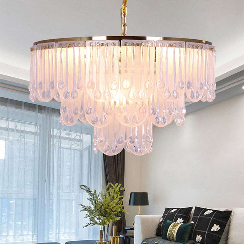 Modernist Frosted Glass Tiered Chandelier Light With Metal Chain - 16/23.5 W 3/8 Lights Gold