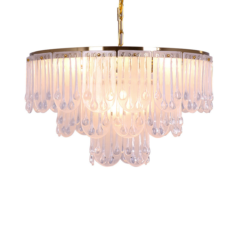 Modernist Frosted Glass Tiered Chandelier Light With Metal Chain - 16/23.5 W 3/8 Lights Gold
