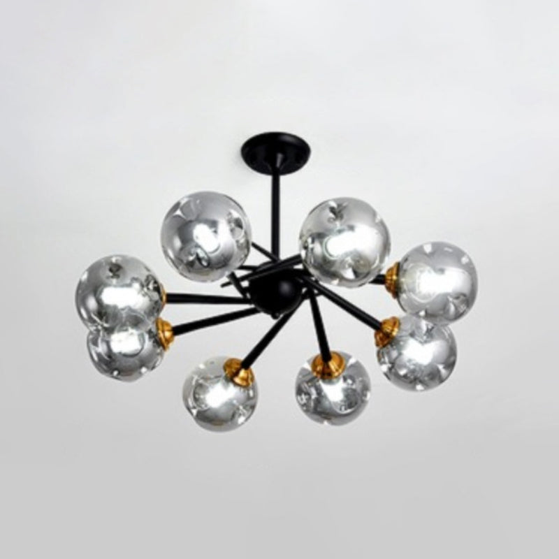 Modern Chic Multi-Light Glass Ball Chandelier - Black Wrought Iron Body Living Room Hanging Light 8