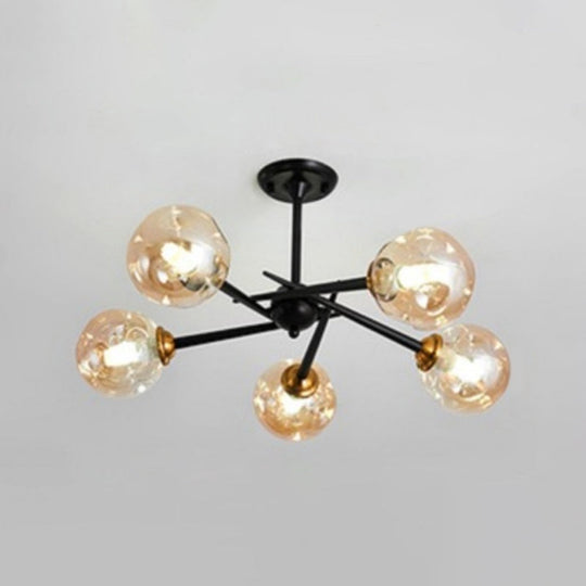 Modern Chic Multi-Light Glass Ball Chandelier - Black Wrought Iron Body Living Room Hanging Light 5