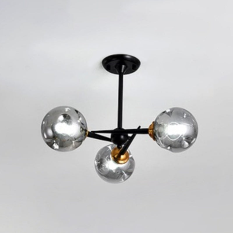 Modern Chic Multi-Light Glass Ball Chandelier - Black Wrought Iron Body Living Room Hanging Light 3