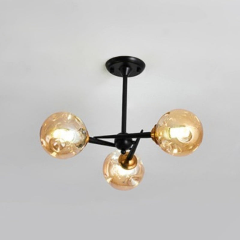 Modern Chic Multi-Light Glass Ball Chandelier - Black Wrought Iron Body Living Room Hanging Light 3