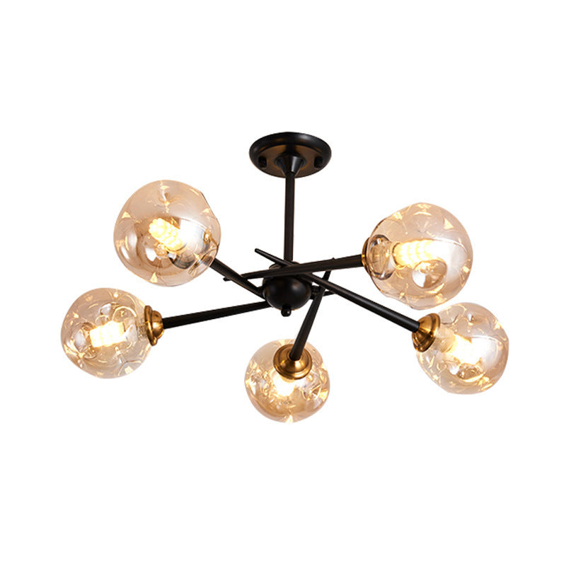 Modern Chic Multi-Light Glass Ball Chandelier - Black Wrought Iron Body Living Room Hanging Light