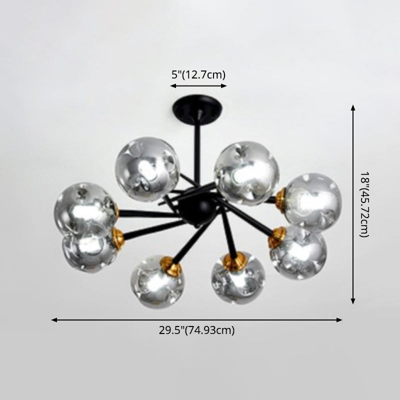 Modern Chic Multi-Light Glass Ball Chandelier - Black Wrought Iron Body Living Room Hanging Light