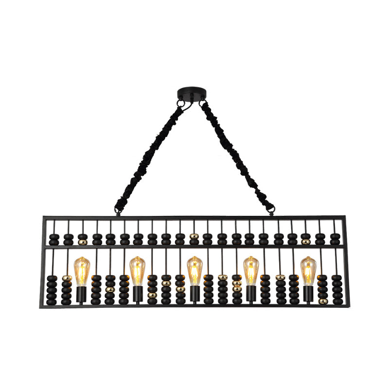 Vintage Black Metal Abacus Pendant Ceiling Fixture With 3 Bulbs - Ideal Hanging Lamp For Restaurants