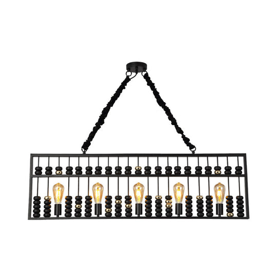 Vintage Black Metal Abacus Pendant Ceiling Fixture With 3 Bulbs - Ideal Hanging Lamp For Restaurants