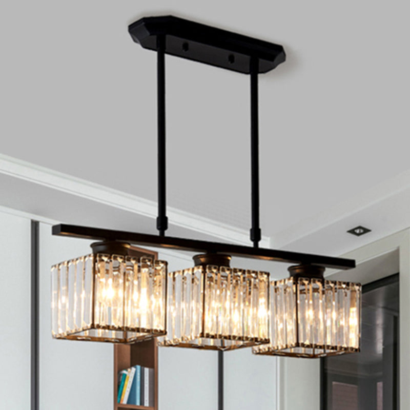Modern 3/4-Light Square Hanging Ceiling Fixture With Clear Crystal In Black/Gold For Dining Room 3 /