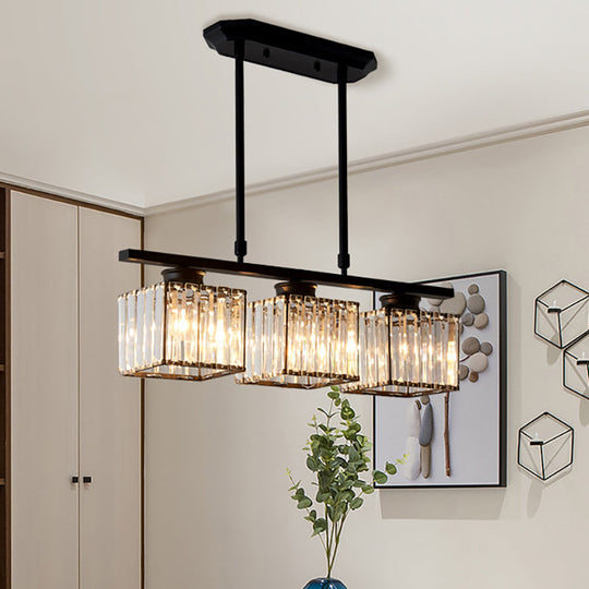 Modern 3/4-Light Square Hanging Ceiling Fixture With Clear Crystal In Black/Gold For Dining Room