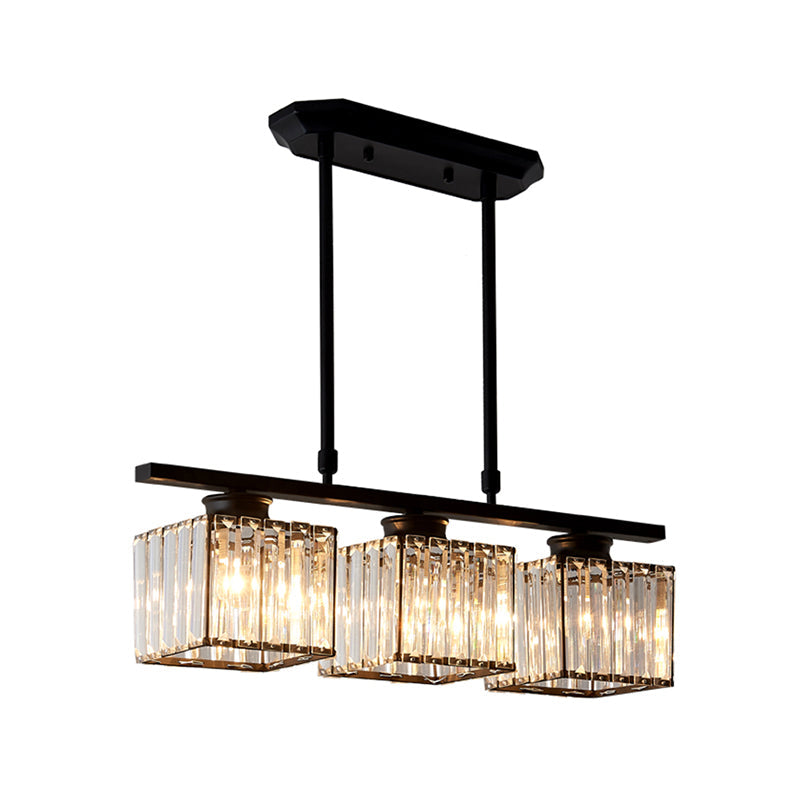 Modern 3/4-Light Square Hanging Ceiling Fixture With Clear Crystal In Black/Gold For Dining Room