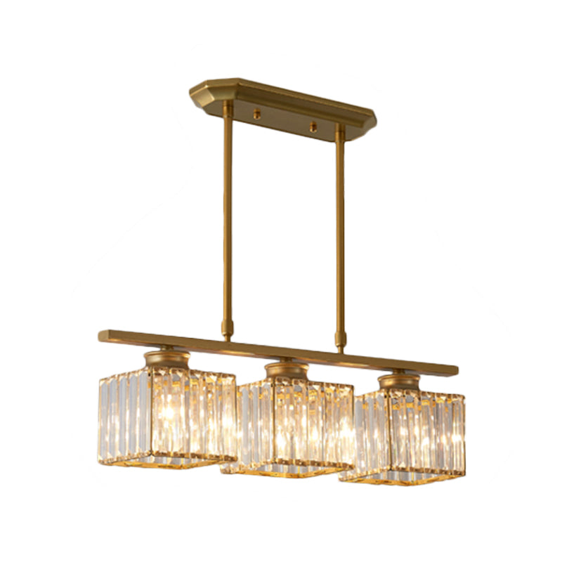 Modern 3/4-Light Square Hanging Ceiling Fixture With Clear Crystal In Black/Gold For Dining Room
