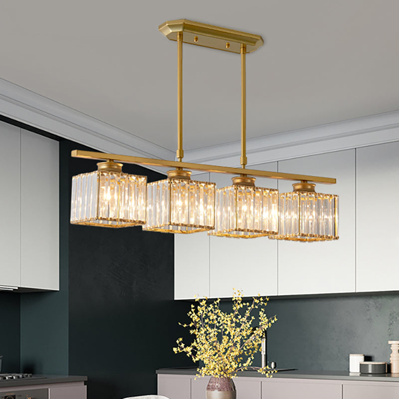 Modern 3/4-Light Square Hanging Ceiling Fixture With Clear Crystal In Black/Gold For Dining Room 4 /