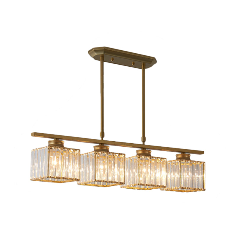 Modern 3/4-Light Square Hanging Ceiling Fixture With Clear Crystal In Black/Gold For Dining Room