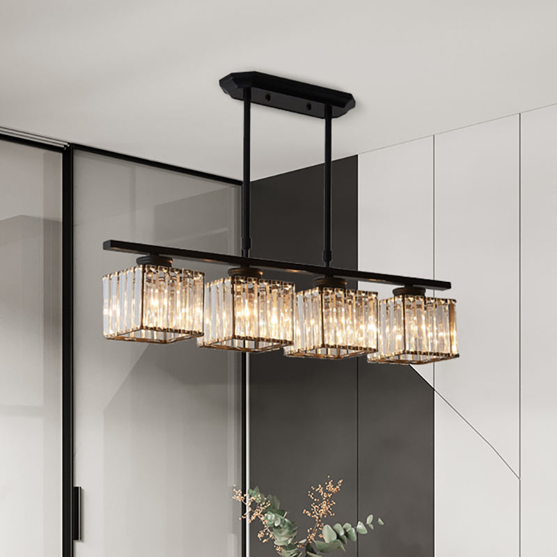 Modern 3/4-Light Square Hanging Ceiling Fixture With Clear Crystal In Black/Gold For Dining Room 4 /