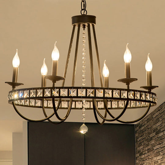 Modern Black Metal Chandelier with Crystal Deco - 6/8 Light Pendant Lamp for Industrial Lighting