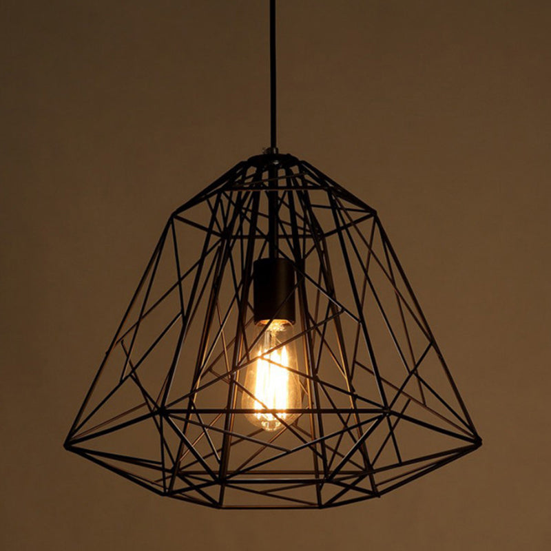 Industrial Geometric Metal Pendant Light For Restaurants - Black Hanging Ceiling Fixture