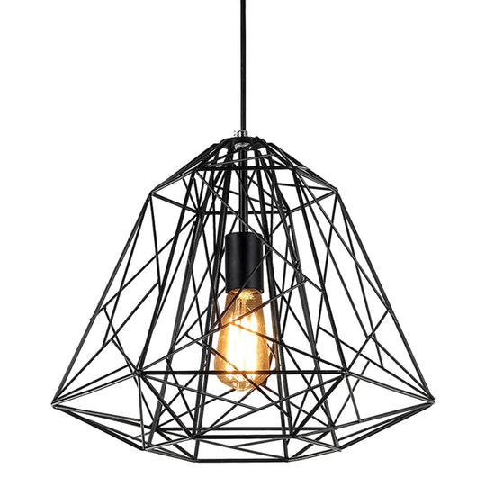 Industrial Geometric Metal Pendant Light For Restaurants - Black Hanging Ceiling Fixture