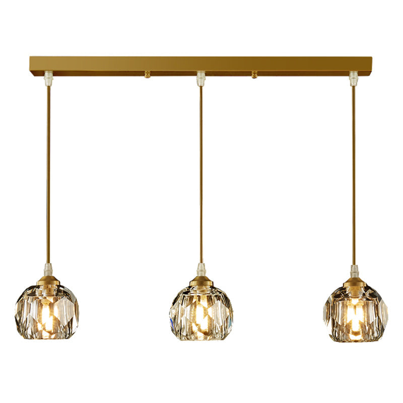 Modern Led Gold Suspension Pendant Light With Crystal Geometric Design