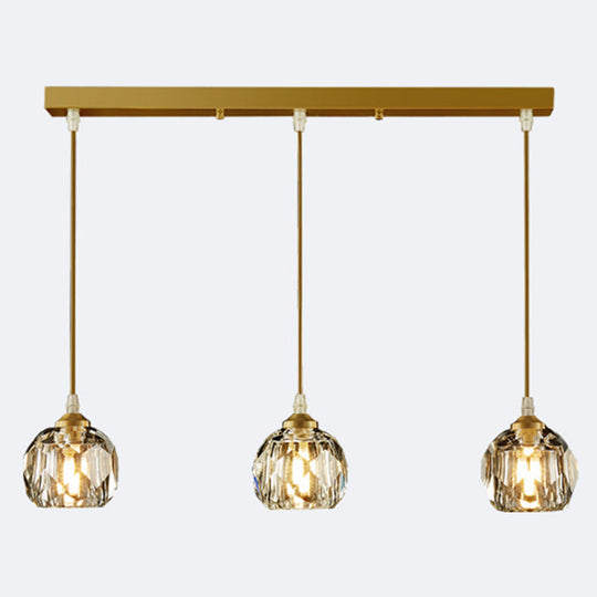 Modern Led Gold Suspension Pendant Light With Crystal Geometric Design