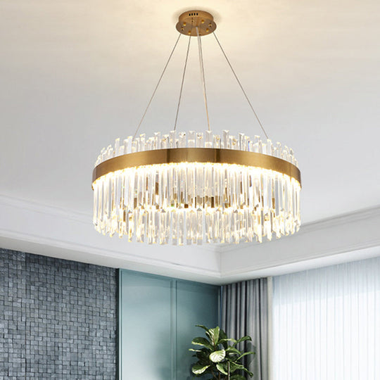 Contemporary Led Pendant Lamp With Crystal Shade & Gold Finish