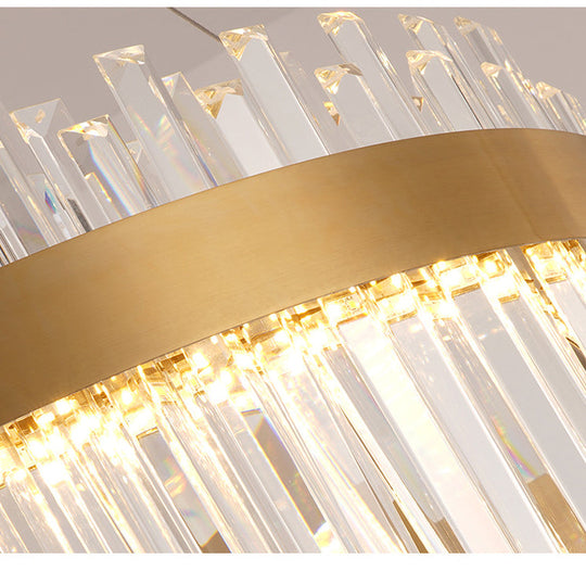 Contemporary Led Pendant Lamp With Crystal Shade & Gold Finish