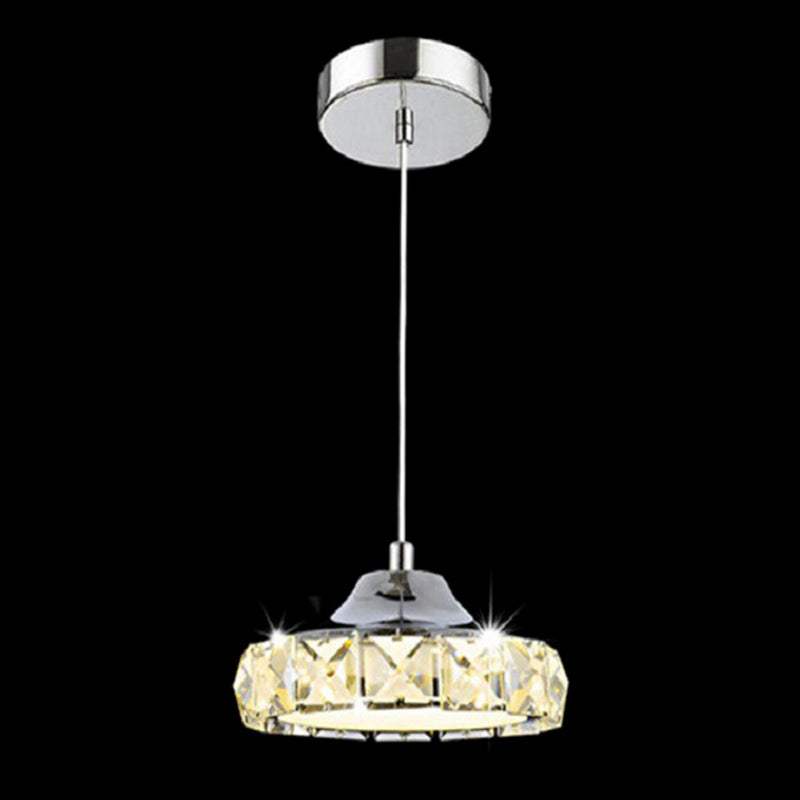 Contemporary Led Crystal Disc Pendant Light In Silver With Suspension / Warm