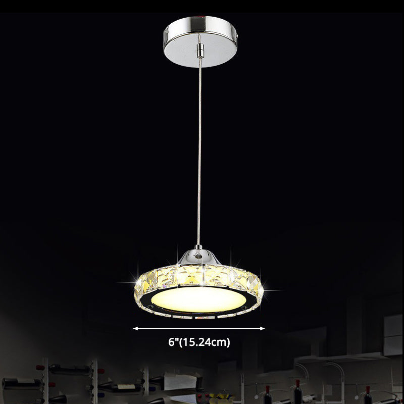 Contemporary Led Crystal Disc Pendant Light In Silver With Suspension