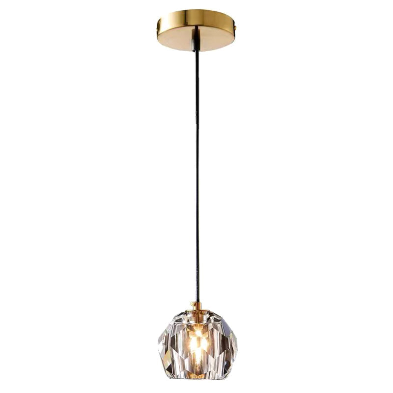 Contemporary Crystal Pendant Light With Gold Dome Suspension