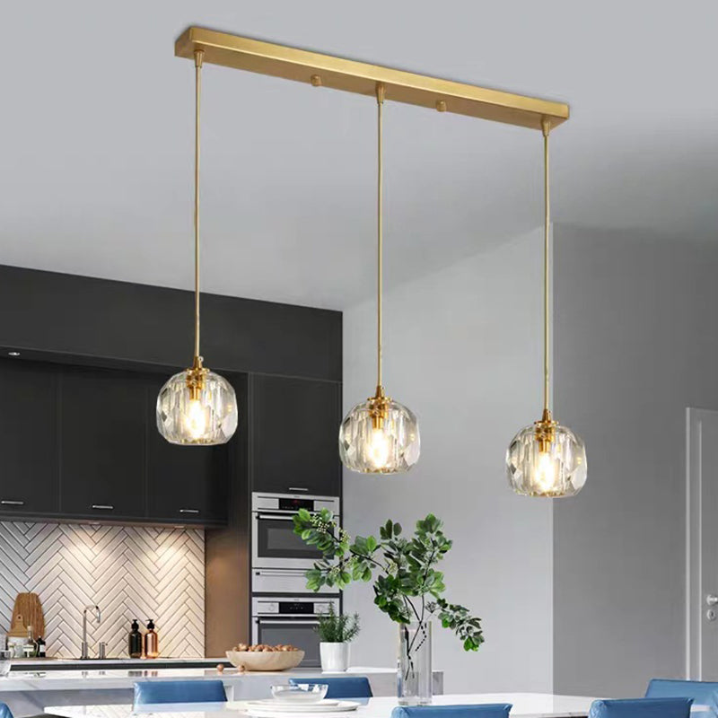 Contemporary Crystal Pendant Light With Gold Dome Suspension